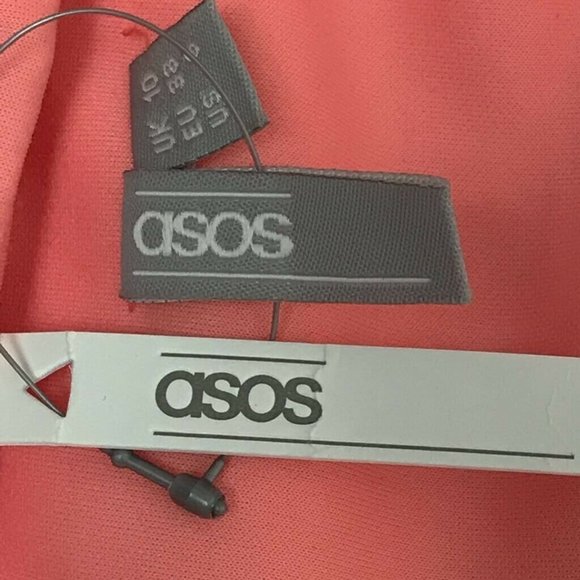 ASOS Tiered Ruffle Coral Strapless Dress Sz 6 - Picture 3 of 7